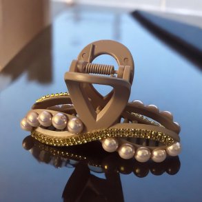 Hrklemme - Brun med rhinsten og perler