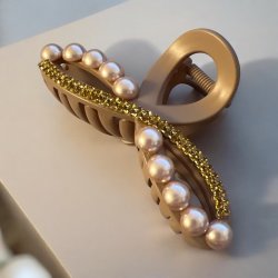 Hrklemme - Brun med rhinsten og perler