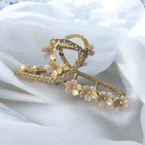 Hrklemme - Metal, Guld med zirkoniasten og perlemors blomster