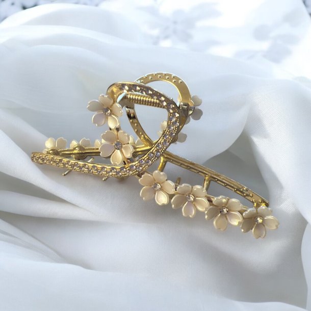 Hrklemme - Metal, Guld med zirkoniasten og perlemors blomster