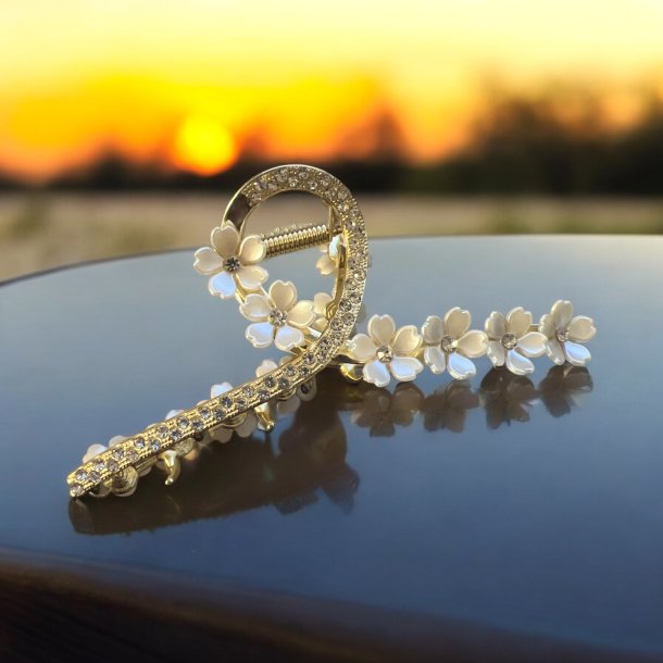 Hrklemme - Metal, Guld med zirkoniasten og perlemors blomster