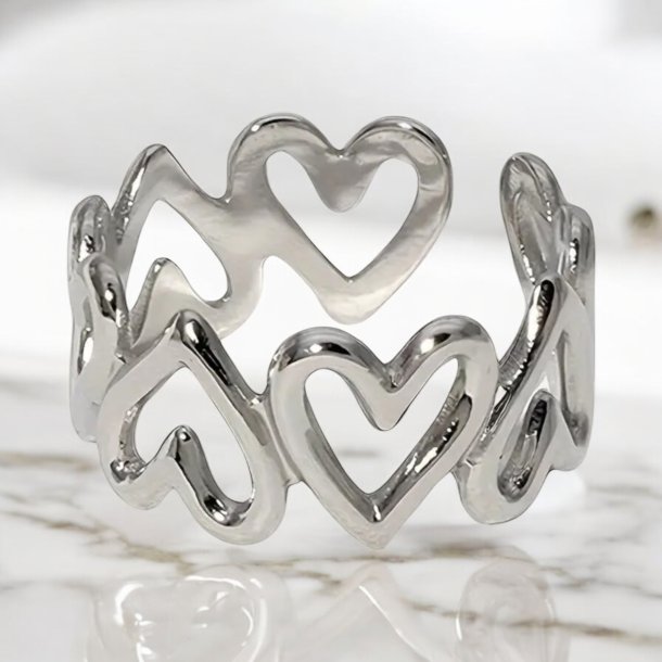 Justerbar hjerte ring - Slv