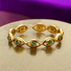 Justerbar ring med grnne zirkonia sten - Forgyldt