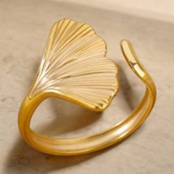 Justerbar ring med blad - Forgyldt