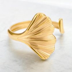 Justerbar ring med blad - Forgyldt