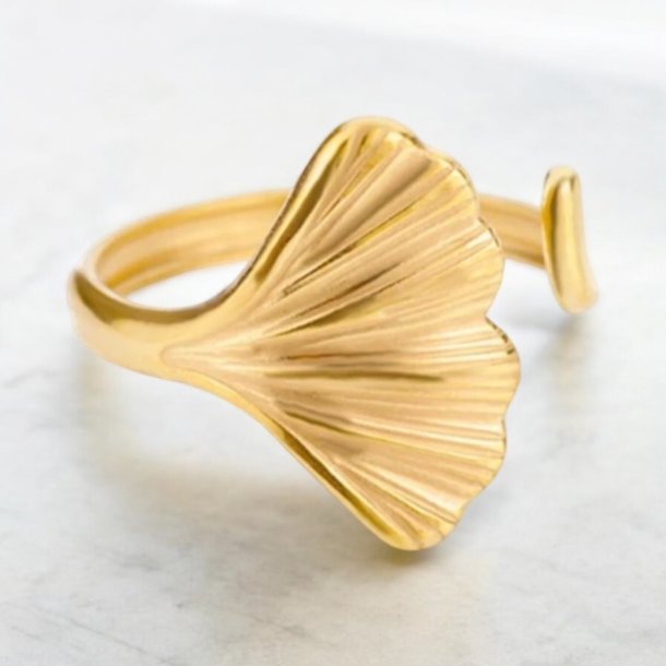 Justerbar ring med blad - Forgyldt