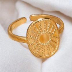 Justerbar ring med sol mnster - Forgyldt