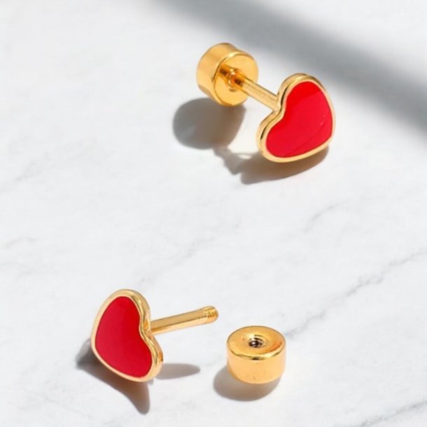 Sm reringe med rde hjerter - Forgyldt