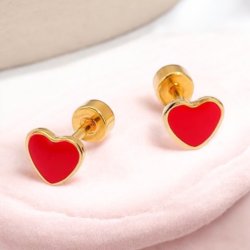 Sm reringe med rde hjerter - Forgyldt