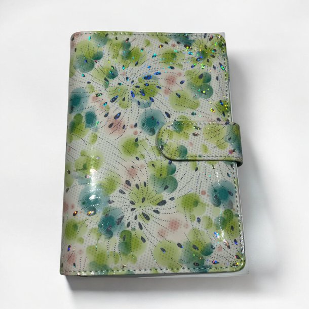 A6 Cash stuffing binder - Grnne blomster med glimmer effekt