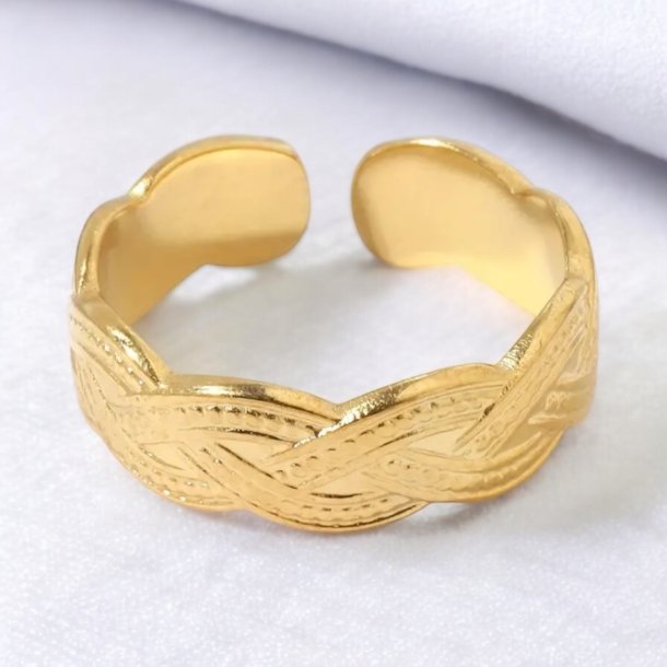 Justerbar ring med mnster - Forgyldt