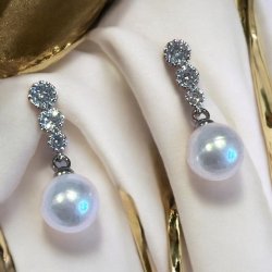 Smukke perle reringe med zirkonia sten - Slv