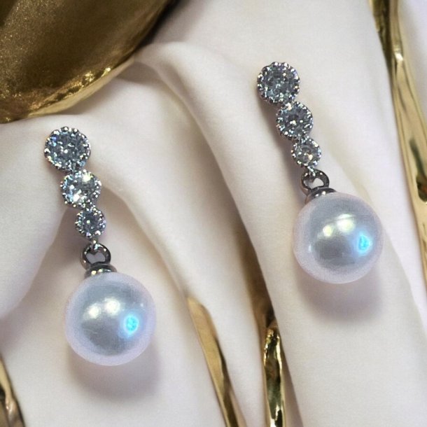 Smukke perle reringe med zirkonia sten - Slv