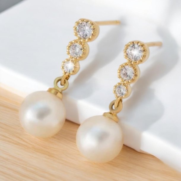 Smukke perle reringe med zirkonia sten - Forgyldt