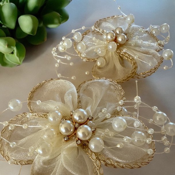 2 smukke blomster hrclips - Beige