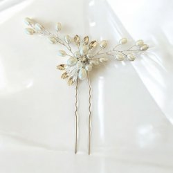 3 stk. Slv hrnle med hvide perler, krystalperler og slv blade 