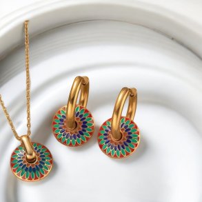 Smykke st med flotte farver - Gylden