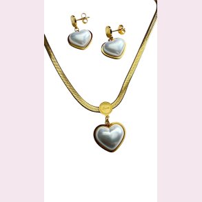 Utrolig smukt smykkest med hvide hjerter - Forgyldt