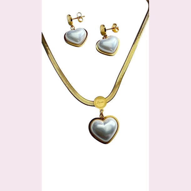 Utrolig smukt smykkest med hvide hjerter - Forgyldt