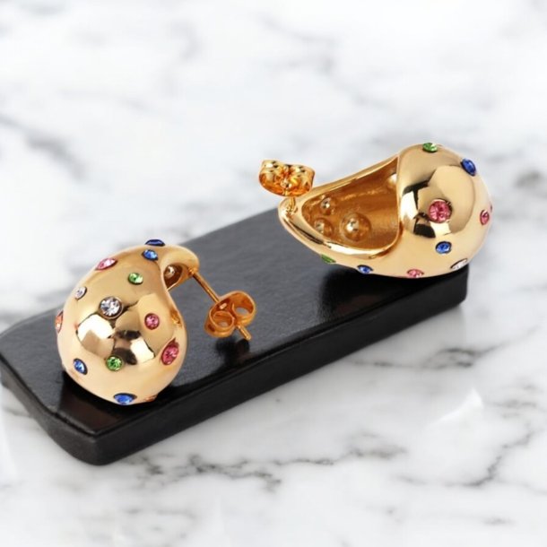 Drbe formet reringe med farvede zirkonia sten - Forgyldt