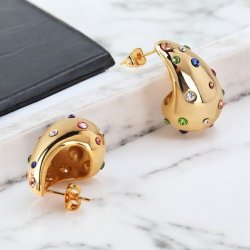 Drbe formet reringe med farvede zirkonia sten - Forgyldt