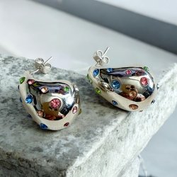 Drbe formet reringe med farvede zirkonia sten - Slv