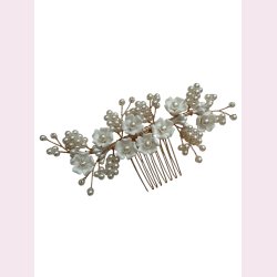 Guldfarvet hrclips med fine smukke blomster og sm sde perler 