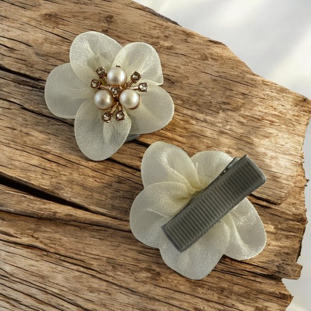 2 smukke blomster hrclips - Creme