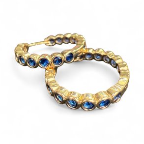 Hoops med smukke bl zirkonia sten - Forgyldte