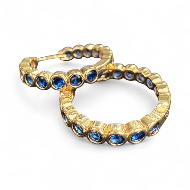 Hoops med smukke bl zirkonia sten - Forgyldte