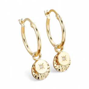 Hoops med det fineste vedhng og zirkonia sten  - Forgyldt
