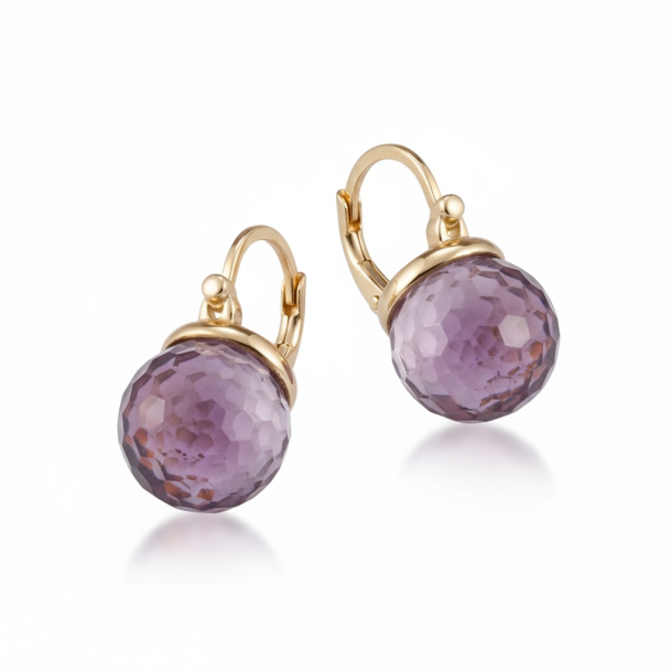 Smuk rering med lilla glas kugle - Forgyldt