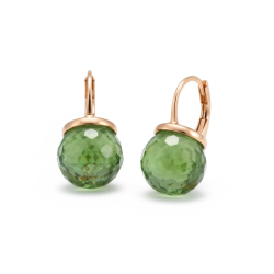 Smuk rering med grn glas kugle - Forgyldt