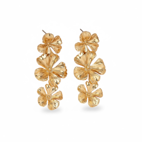 Smukke reringe med 3 hngende blomster - Forgyldt