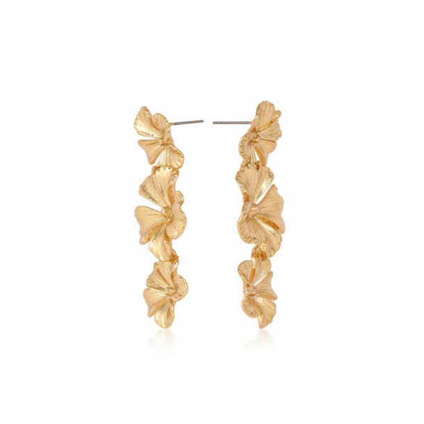 Smukke reringe med 3 hngende blomster - Forgyldt