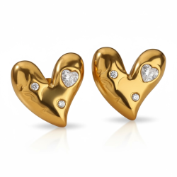 Hjerte reringe med rhinesten - Forgyldt