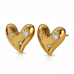 Hjerte reringe med rhinesten - Forgyldt