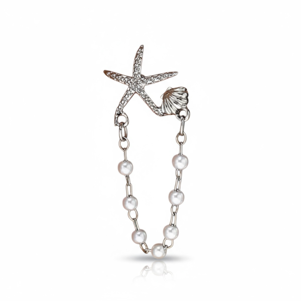 reringe med sstjerne og smuk hvid perle - Slv