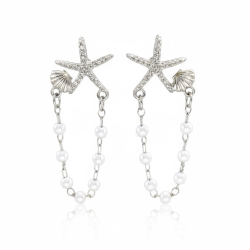 reringe med sstjerne og smuk hvid perle - Slv