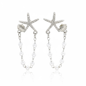 reringe med sstjerne og smuk hvid perle - Slv