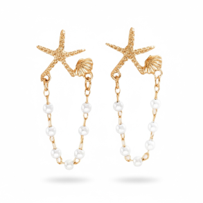 reringe med sstjerne og smukke hvide perler - Forgyldt