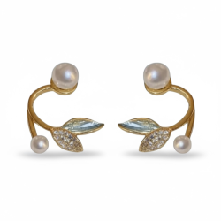 Blad formet reringe med bl blade og perler