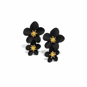 Smukke reringe med 2 hngende blomster - Sort