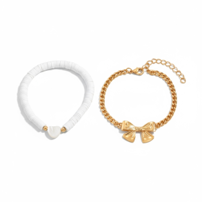 2 Stk. Armbnd med hvide perler og sd sljfe Forgyldt