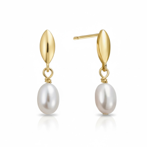 Enkel elegant rering med hvid perle - Forgyldt