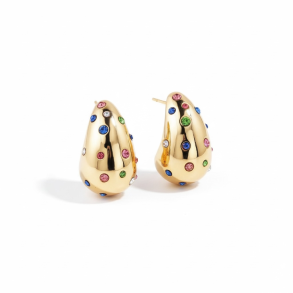 Drbe formet reringe med farvede zirkonia sten - Forgyldt