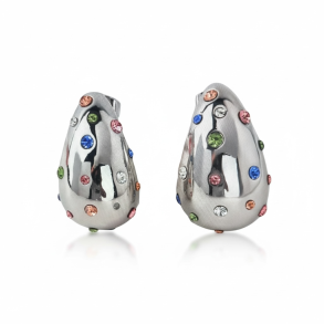 Drbe formet reringe med farvede zirkonia sten - Slv