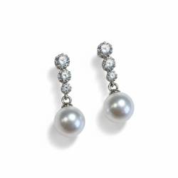 Smukke perle �reringe med zirkonia sten - S�lv