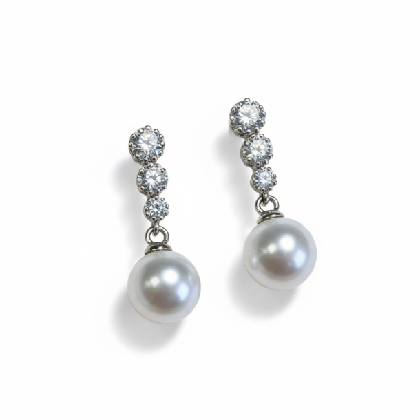 Smukke perle �reringe med zirkonia sten - S�lv