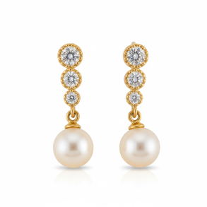 Smukke perle reringe med zirkonia sten - Forgyldt